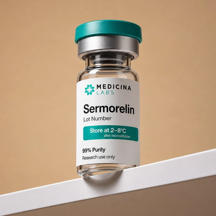 Sermorelin research peptide vial